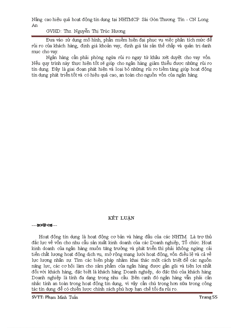 image for page Nâng cao hiệu quả hoạt động tín dụng tại ngân hàng thương mại cổ phần Sài Gòn Thương Tín CN Long An