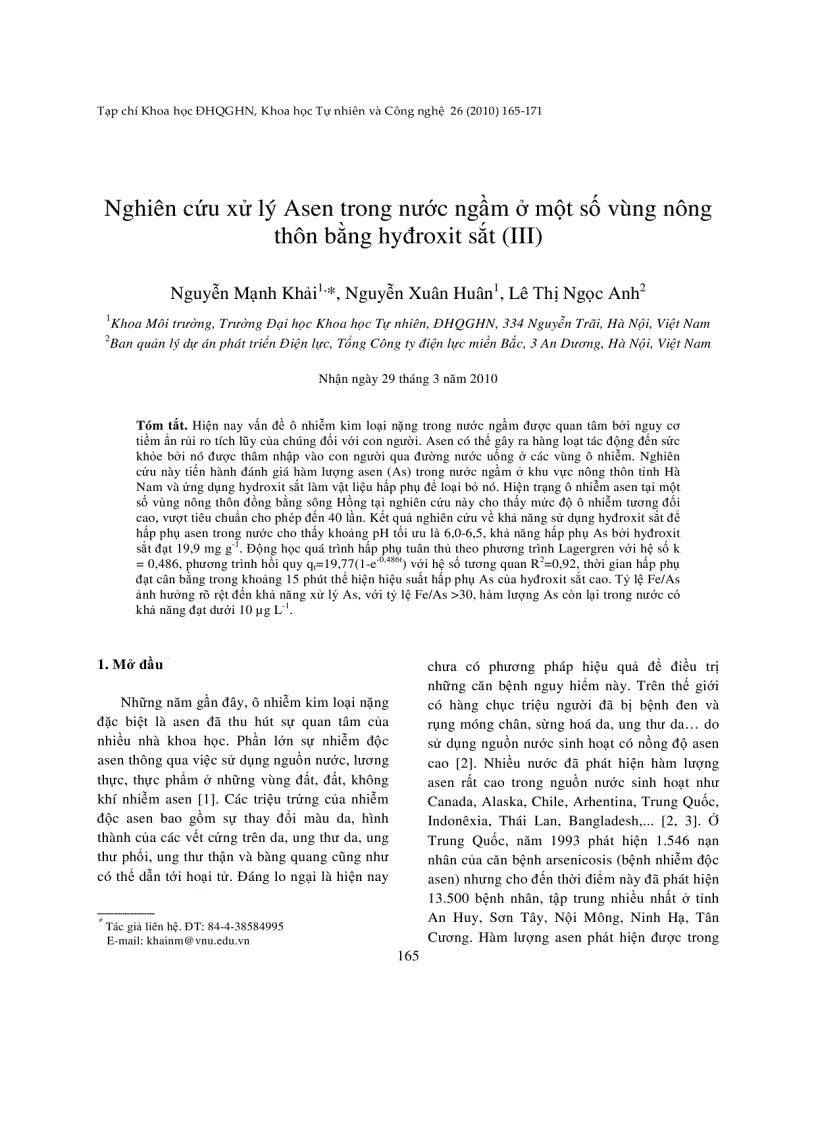 image for page Nghiên cứu khả năng hấp thụ asen của hydroxit sắt