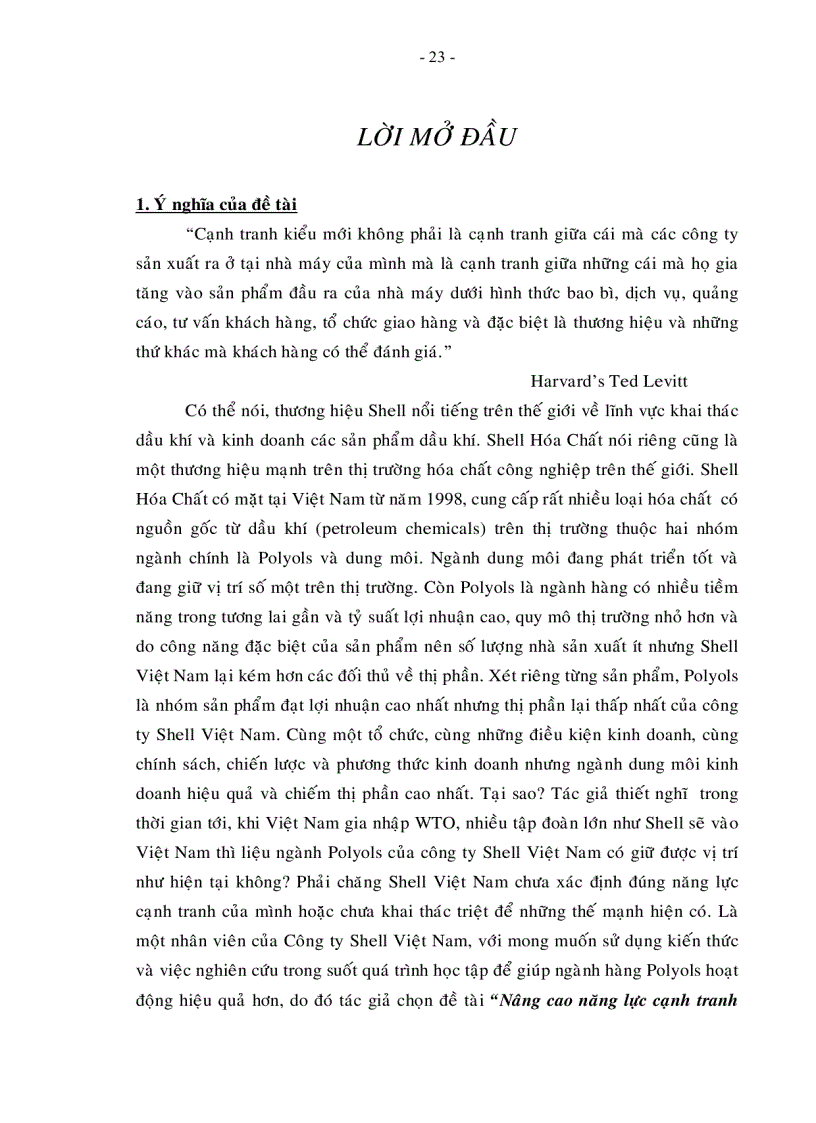 image for page Nâng cao năng lực cạnh tranh của công ty Shell Việt Nam trên thị trường hóa chất Polyols ở Việt Nam