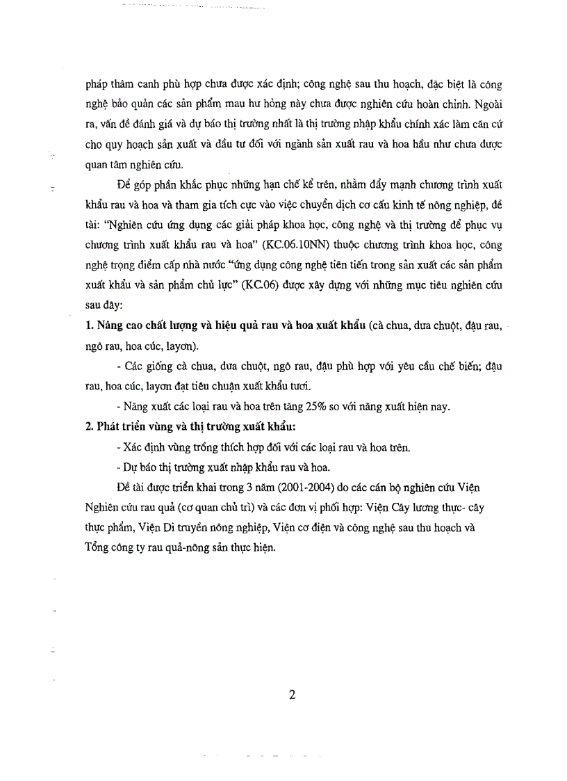 image for page Nghiên cứu ứng dụng các giải pháp khoa học công nghệ và thị trường để phục vụ chương trình xuất khẩu rau và hoa