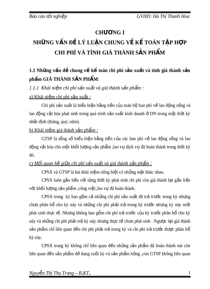 Báo cáo tốt nghiệp những vấn đề lý luận chung về kế toán tập hợp chi phí và tính giá thành sản phẩm