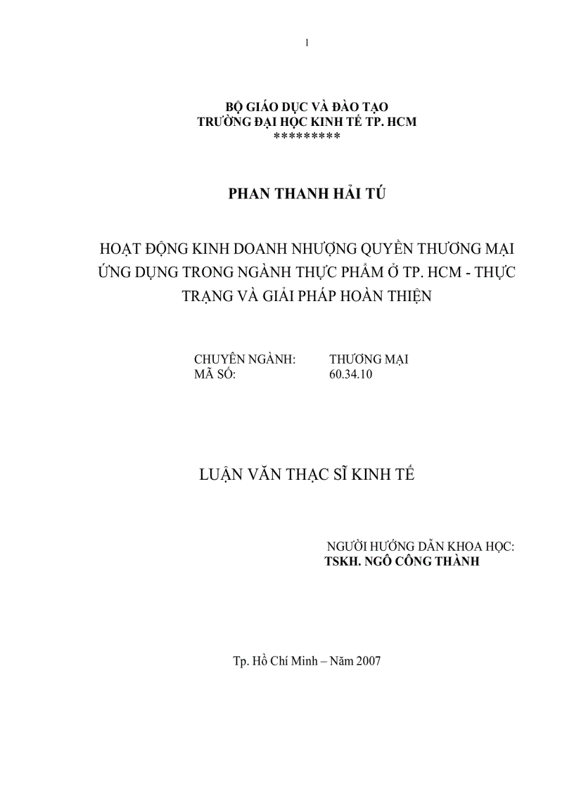 image for page Hoạt động kinh doanh nhượng quyền thương mại ứng dụng trong ngành thực phẩm ở TP HCM Thực trạng và giải pháp hoàn thiện