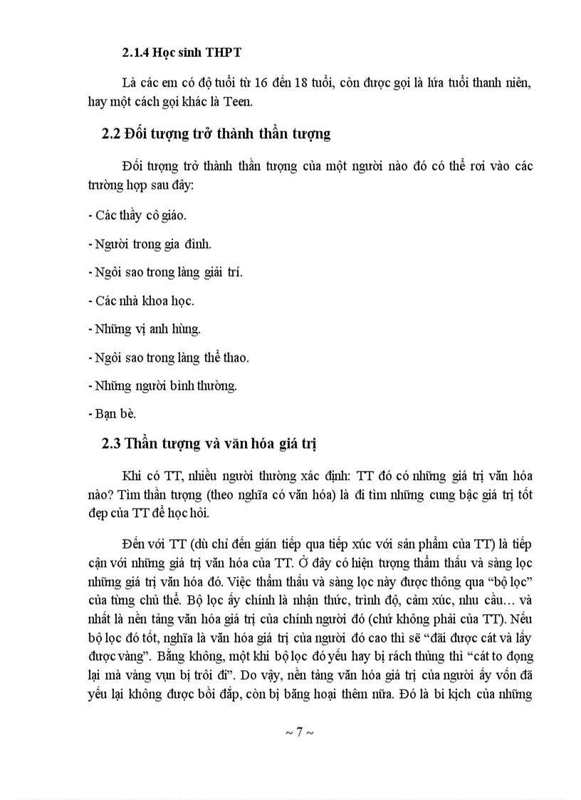 image for page Tìm hiểu thần tượng của học sinh trường thpt và những ảnh hưởng của thần tượng đến quá trình hình thành và phát triển nhân cách học sinh