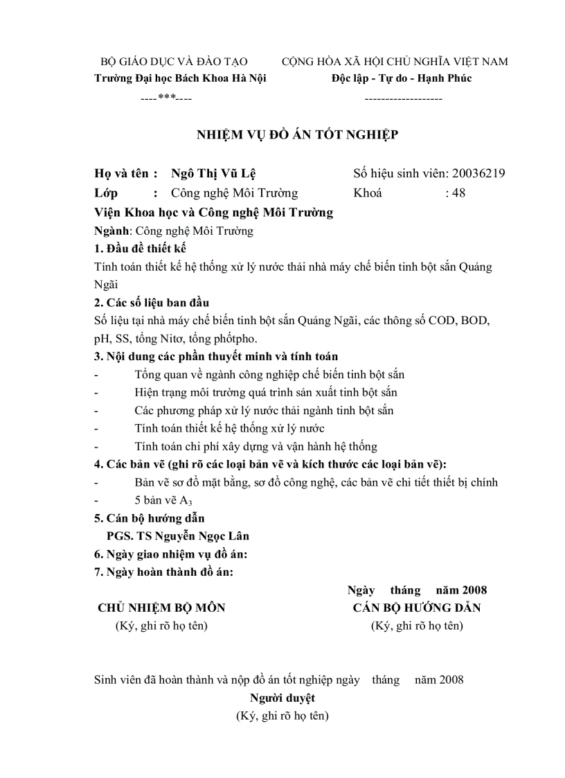 image for page Thiết kế hoàn thiện hệ thống xử lý nước thải nhà máy chế biến tinh bột sắn Quảng Ngãi