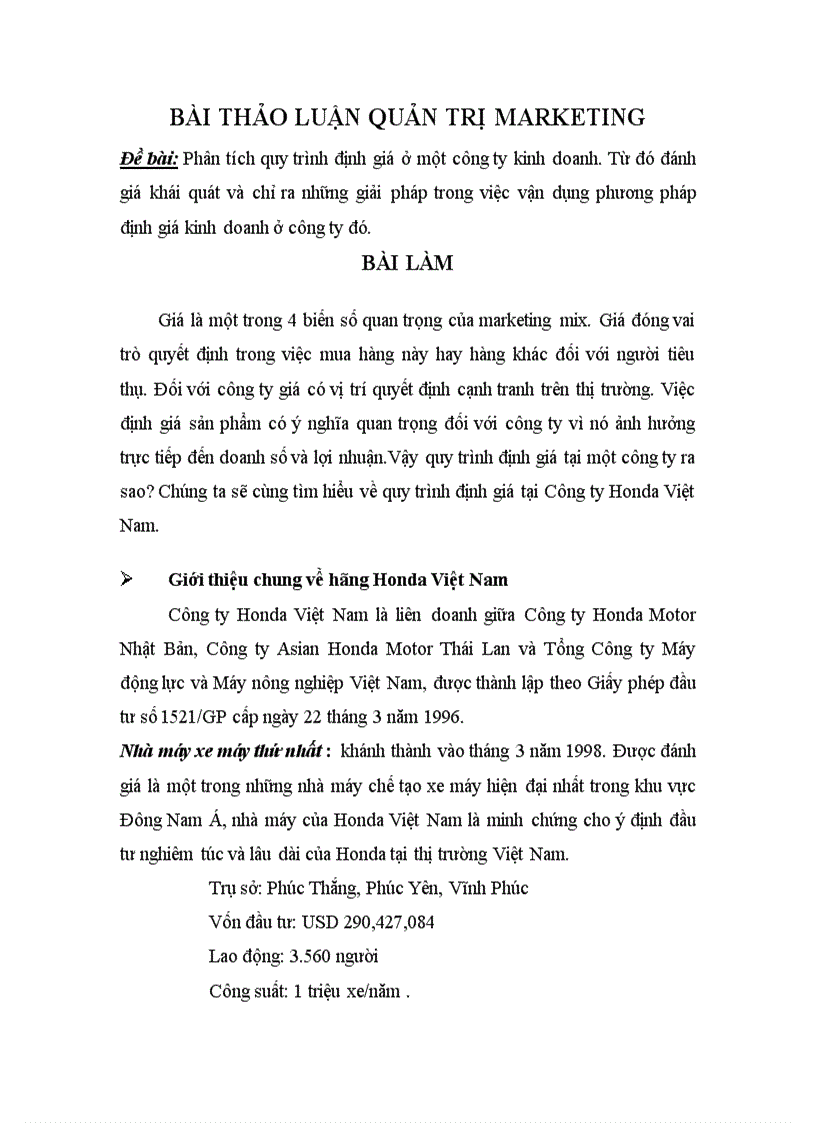 image for page Các bước định giá tại Công ty Honda Việt Nam