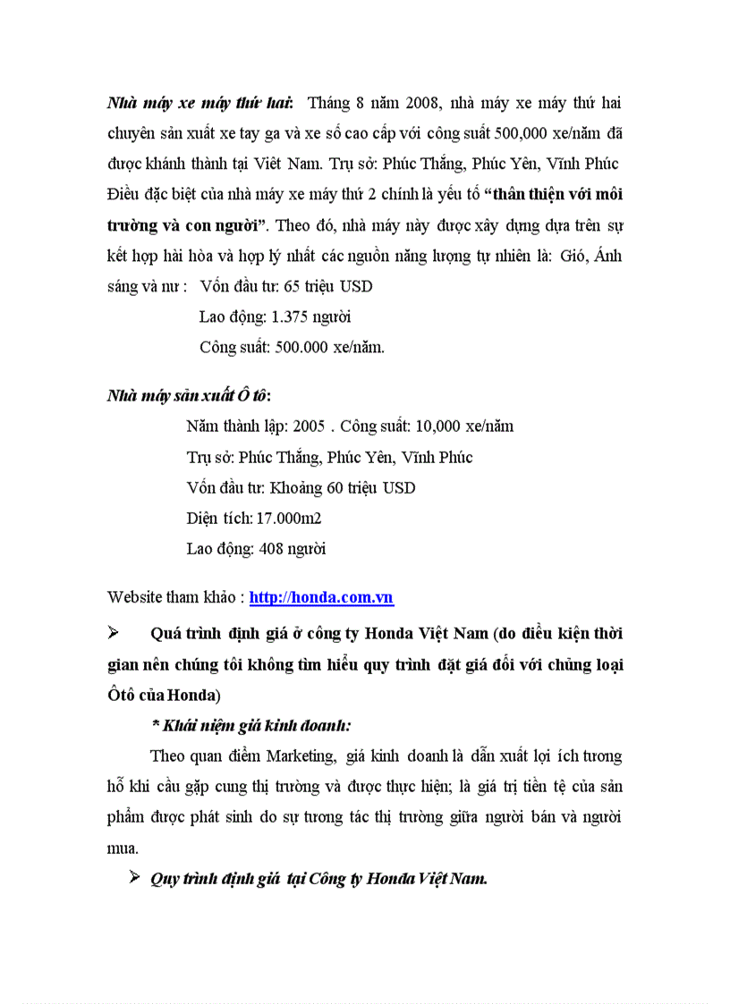 image for page Các bước định giá tại Công ty Honda Việt Nam