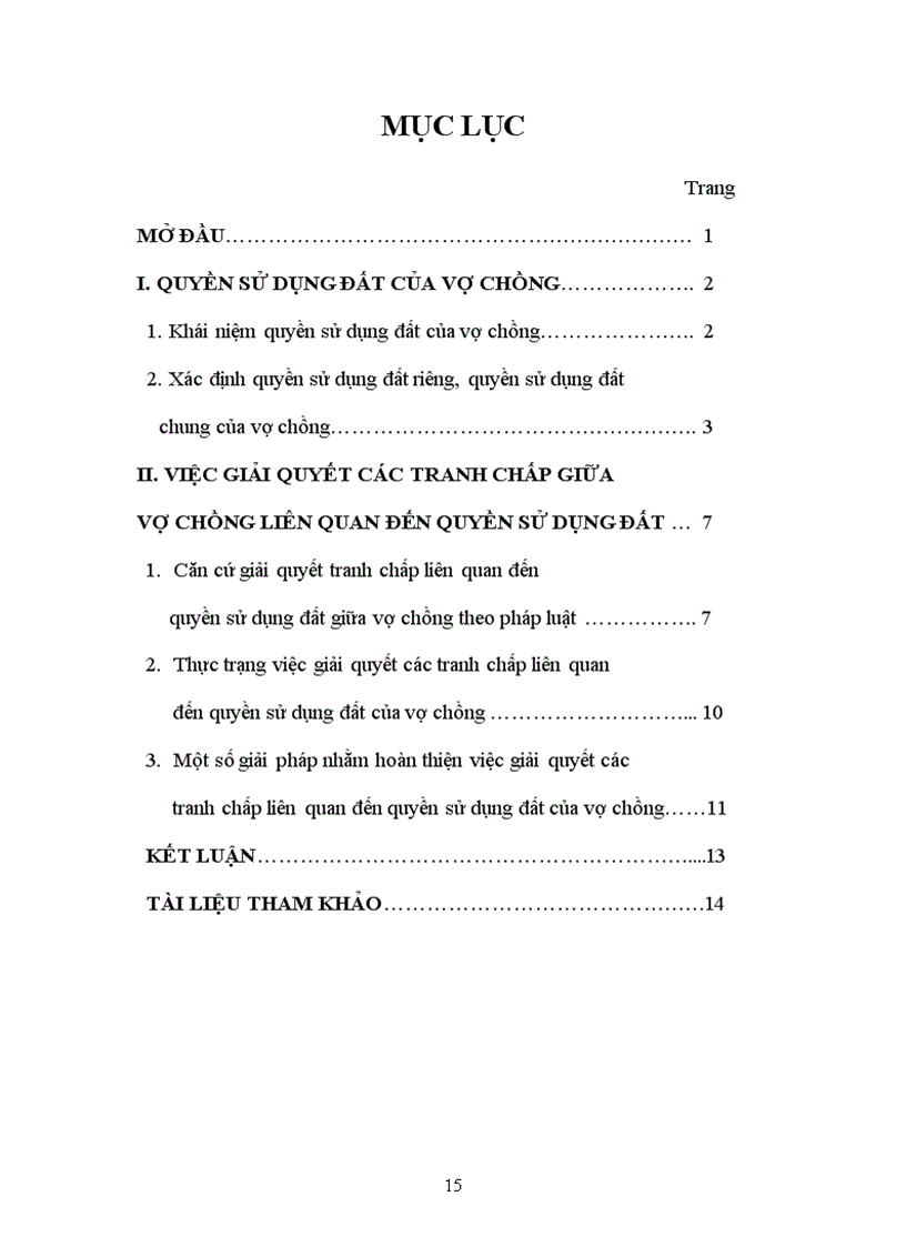 image for page Tiểu luận quyền sử dụng đất của vợ chồng và việc giải quyết các tranh chấp giữa vợ chồng liên quan đến quyền sử dụng đất