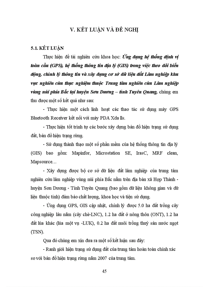 image for page Ứng dụng hệ thống định vị toàn cầu GPS hệ thống thông tin địa lý GIS trong việc theo dõi biến động chỉnh lý thông tin và xây dựng cơ sở dữ liệu đất Lâm nghiệp khu vực nghiên cứu thực