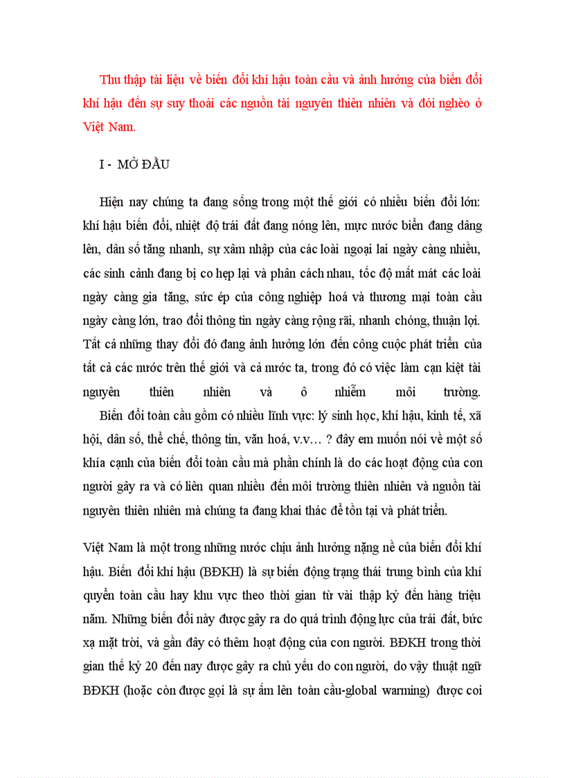 image for page Thu thập tài liệu về biến đổi khí hậu toàn cầu và ảnh hưởng của biến đổi khí hậu đến sự suy thoái các nguồn tài nguyên thiên nhiên và đói nghèo ở Việt Nam