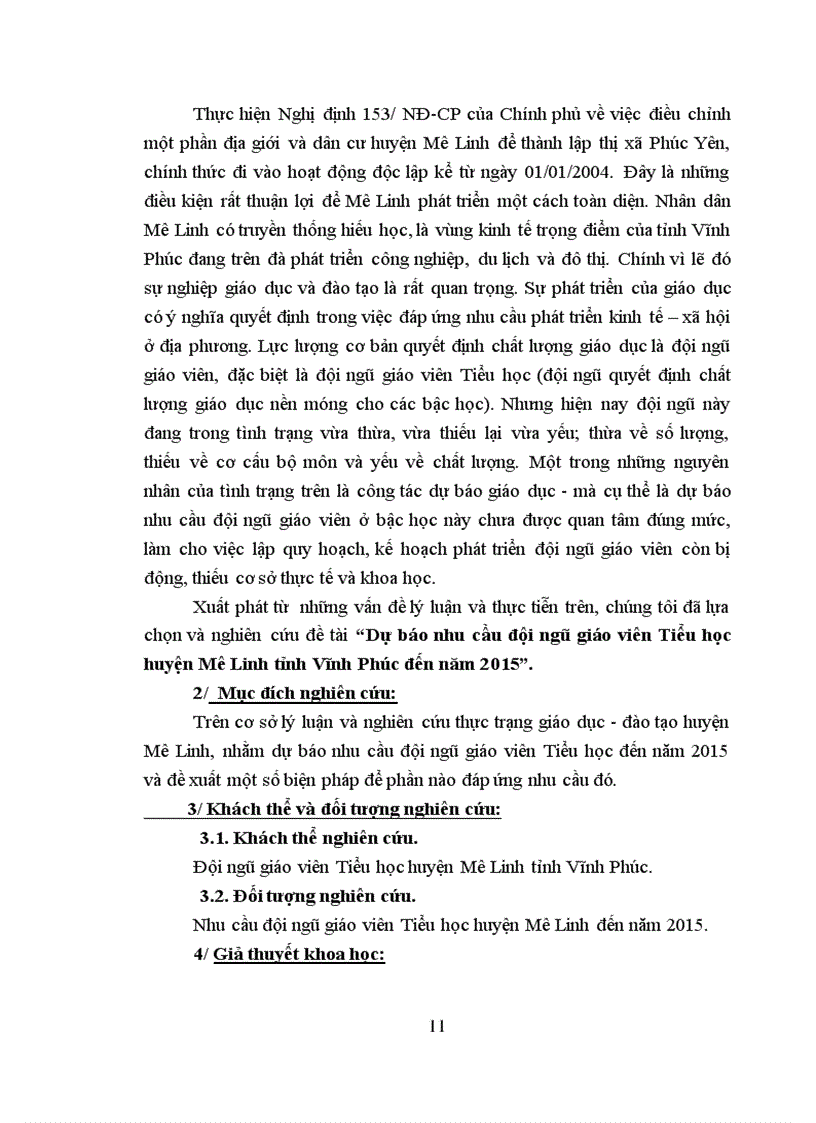 image for page Dự báo nhu cầu đội ngũ giáo viên Tiểu học huyện Mê Linh tỉnh Vĩnh Phúc đến năm 2015