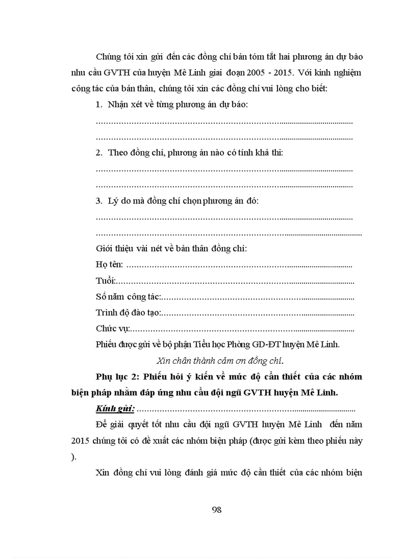 image for page Dự báo nhu cầu đội ngũ giáo viên Tiểu học huyện Mê Linh tỉnh Vĩnh Phúc đến năm 2015