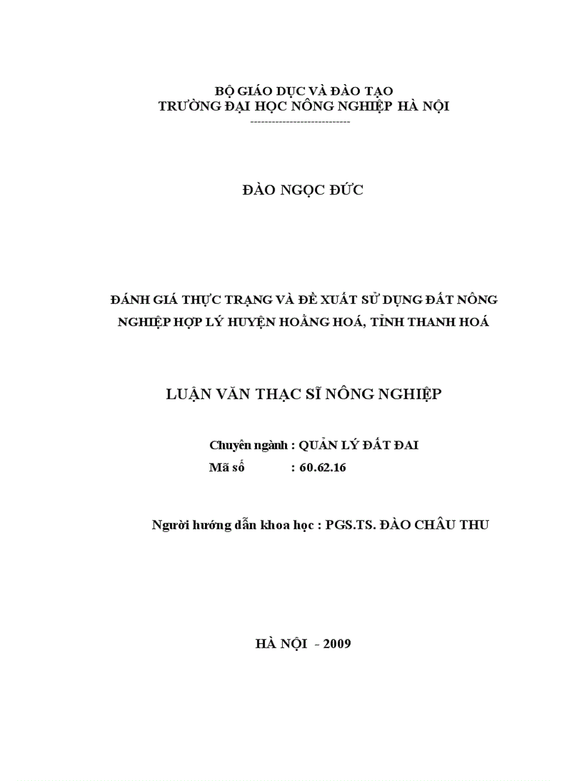 image for page Đánh giá thực trạng và đề xuất sử dụng đất nông nghiệp hợp lý huyện Hoằng Hoá tỉnh Thanh Hoá
