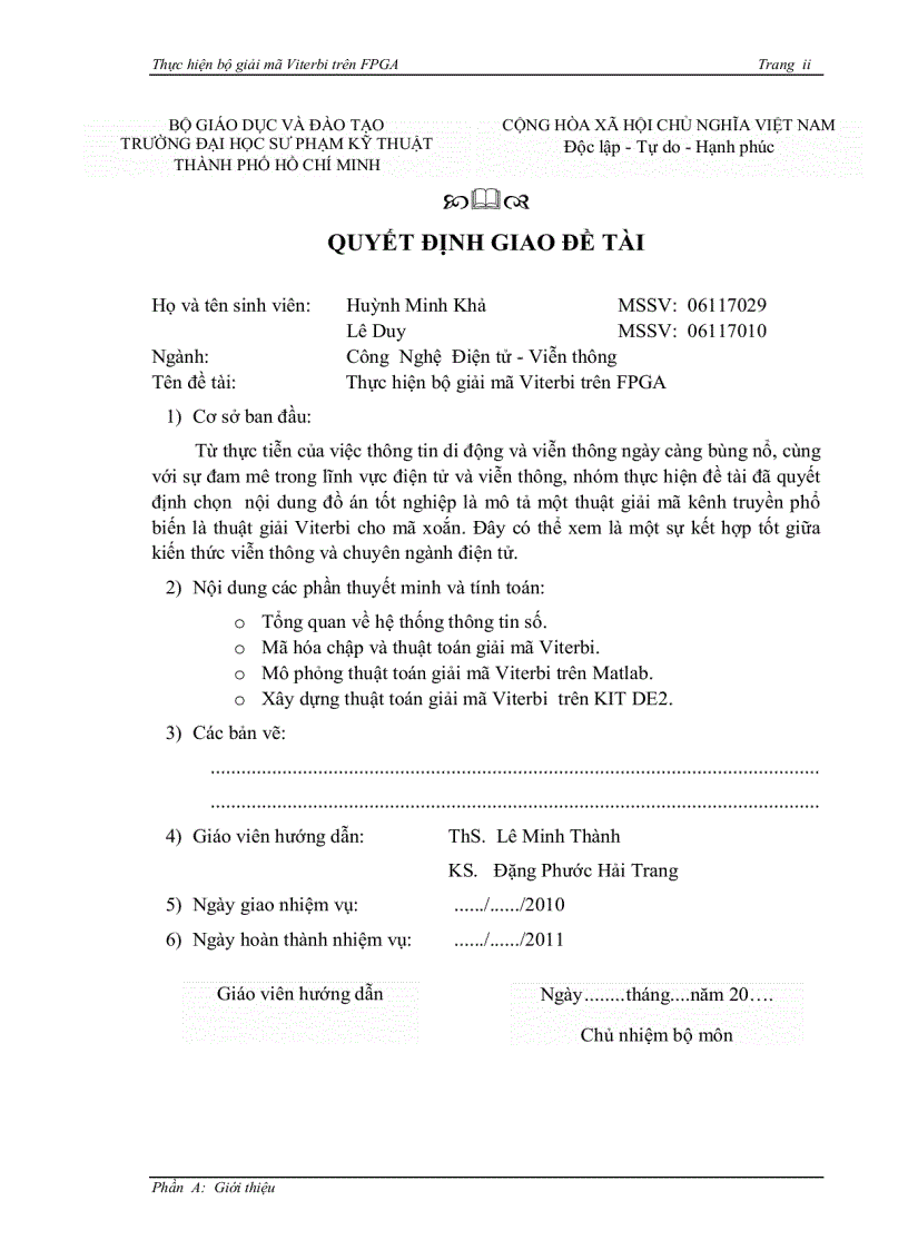 image for page Thực hiện bộ giải mã viterbi trên FPGA