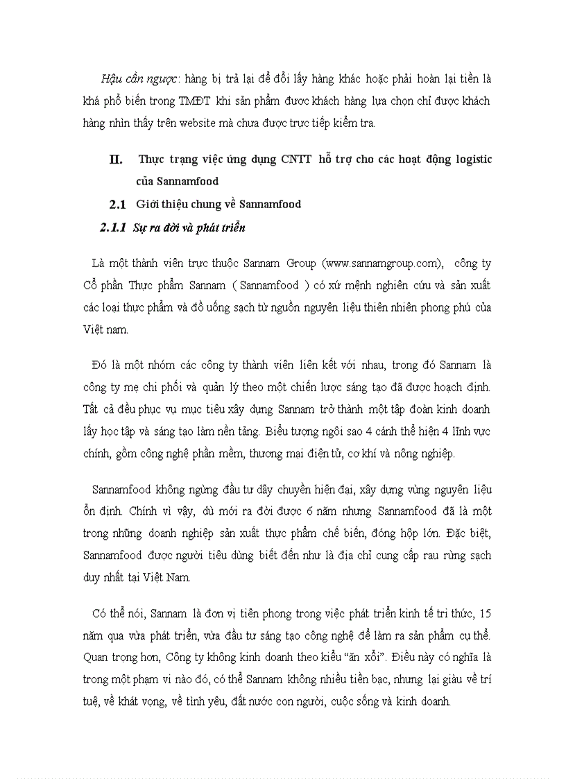 image for page Trình bày việc ứng dụng công nghệ thông tin hỗ trợ cho hoạt động logistics của Sannamfood