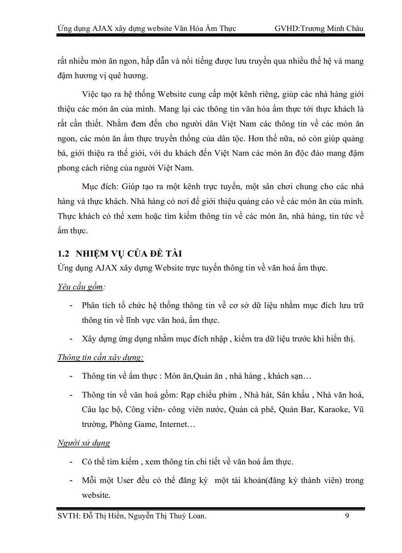 image for page Ứng dụng AJAX xây dựng website Văn Hóa Ẩm Thực