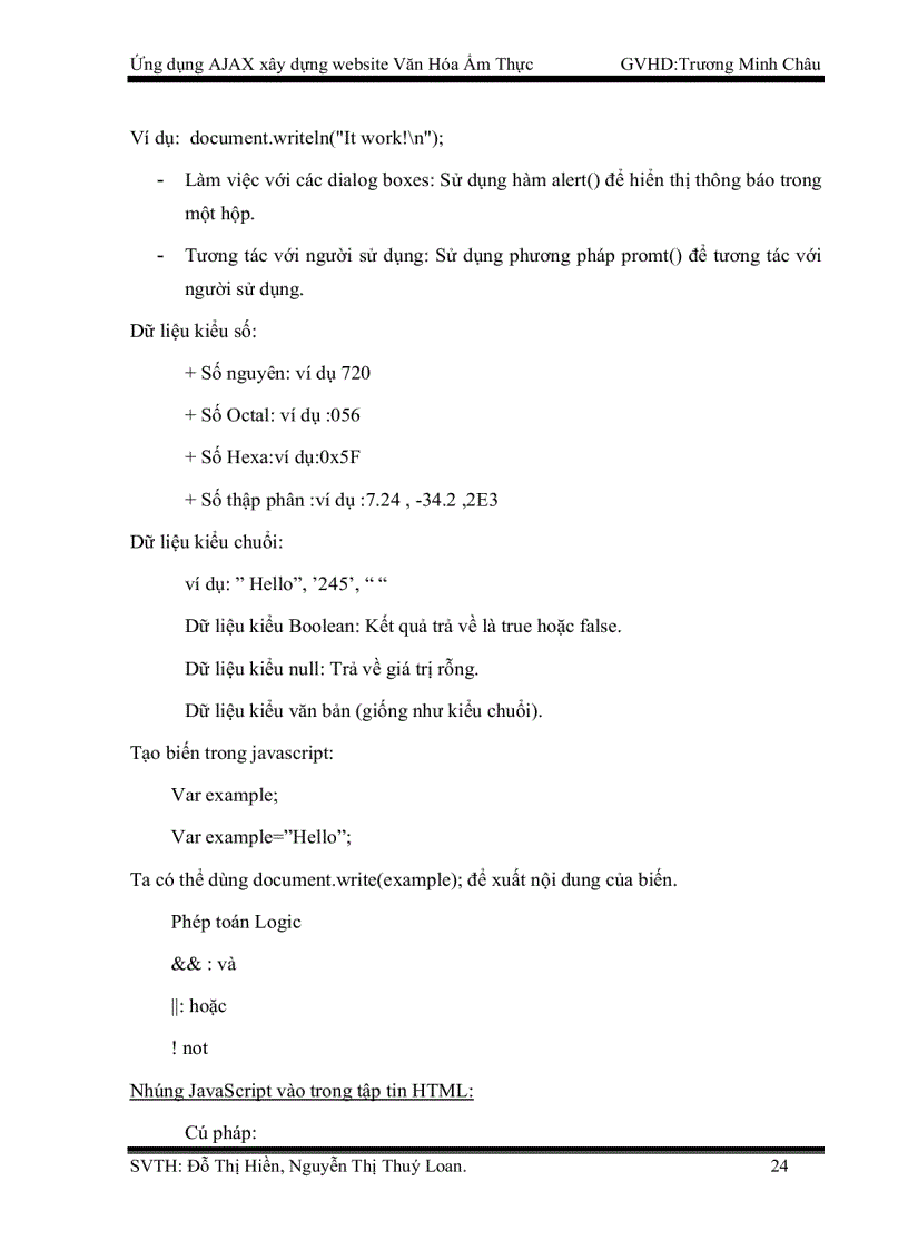 image for page Ứng dụng AJAX xây dựng website Văn Hóa Ẩm Thực