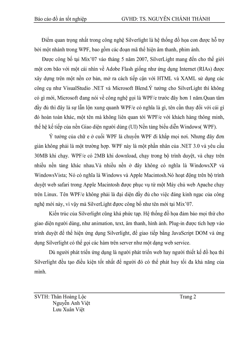 image for page Nghiên cứu Silversight và xây dựng ứng dụng web hỗ trợ phát triển bài giảng dạng Multimedia