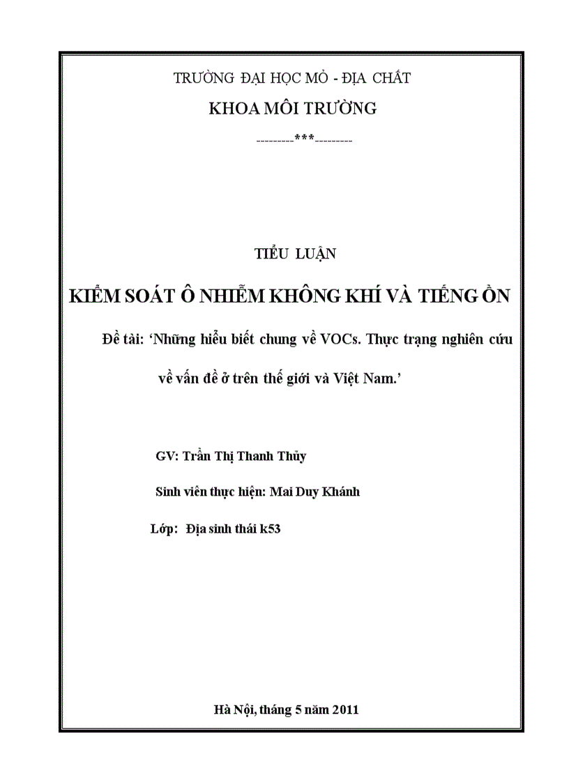 Những hiểu biết về VOCs Mai Duy Khánh