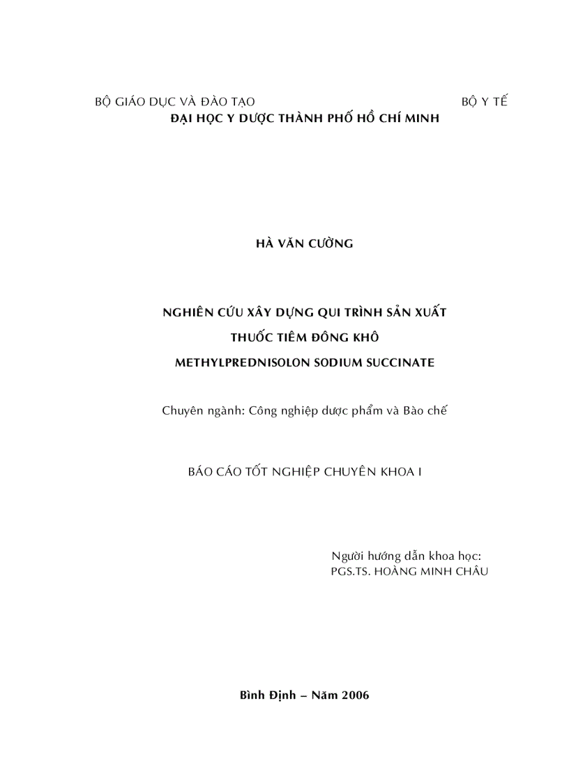 image for page Nghiên cứu xây dựng qui trình sản xuất thuốc tiêm đông khô Methylprednisolon Sodium Succinate