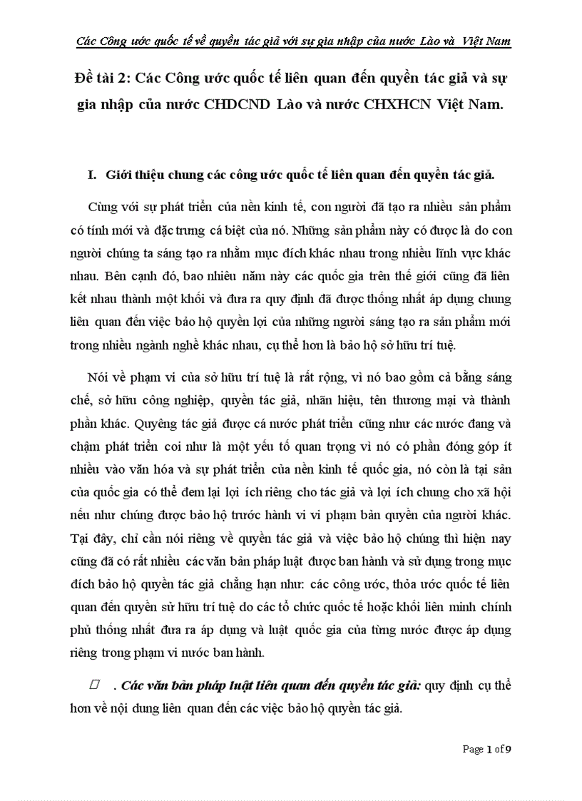 Các Công ước quốc tế liên quan đến quyền tác giả và sự gia nhập của nước CHDCND Lào và nước CHXHCN Việt Nam
