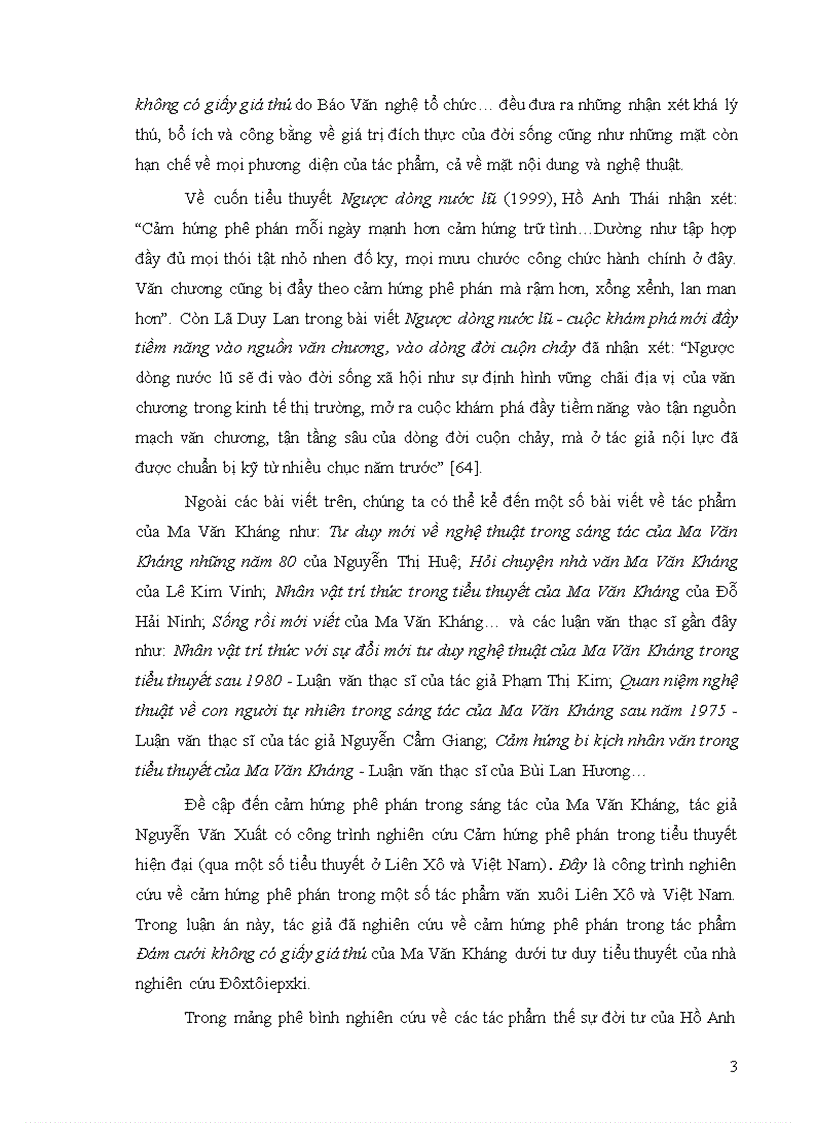 Luận văn tốt nghiệp Tính nhân văn trong cảm hứng phê phán của Ma Văn Kháng Tạ Duy Anh Hồ Anh Thái