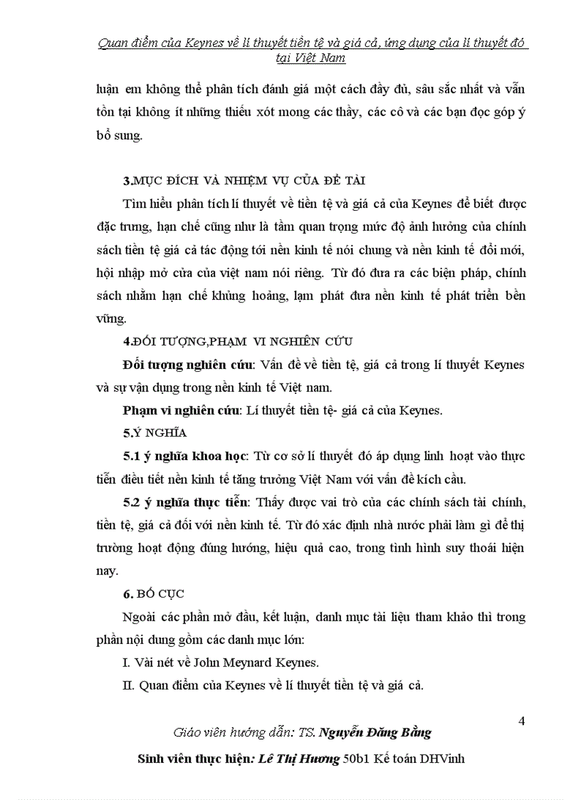 Quan điểm của Keynes về lí thuyết tiền tệ và giá cả ứng dụng của lí thuyết đó tại Việt Nam