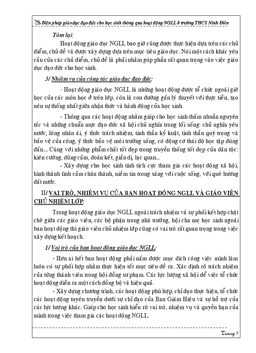 image for page Biện pháp giáo dục đạo đức cho học sinh thông qua hoạt động NGLL ở trường THCS Ninh Điền