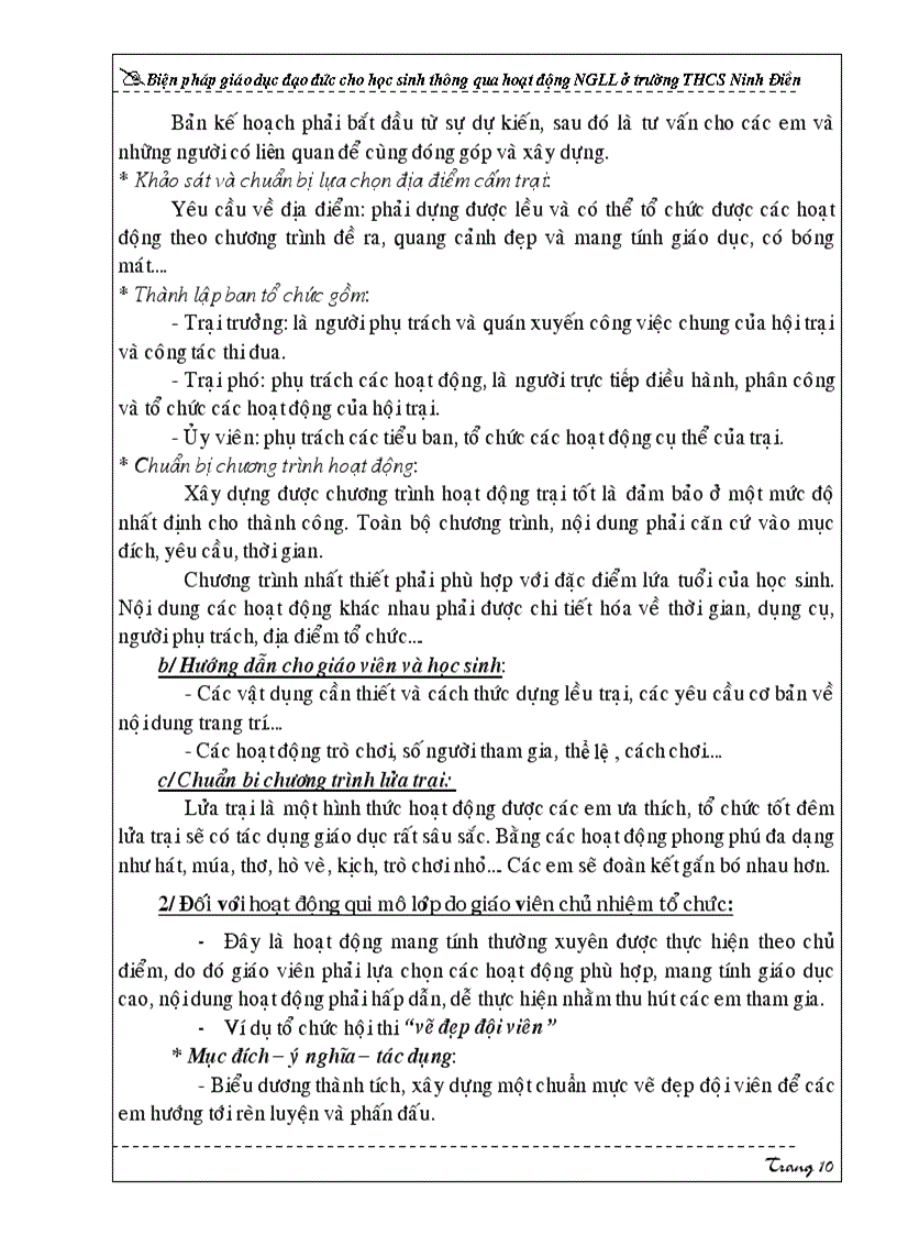 image for page Biện pháp giáo dục đạo đức cho học sinh thông qua hoạt động NGLL ở trường THCS Ninh Điền