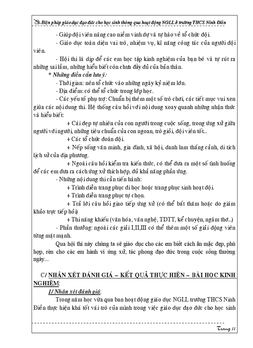 image for page Biện pháp giáo dục đạo đức cho học sinh thông qua hoạt động NGLL ở trường THCS Ninh Điền