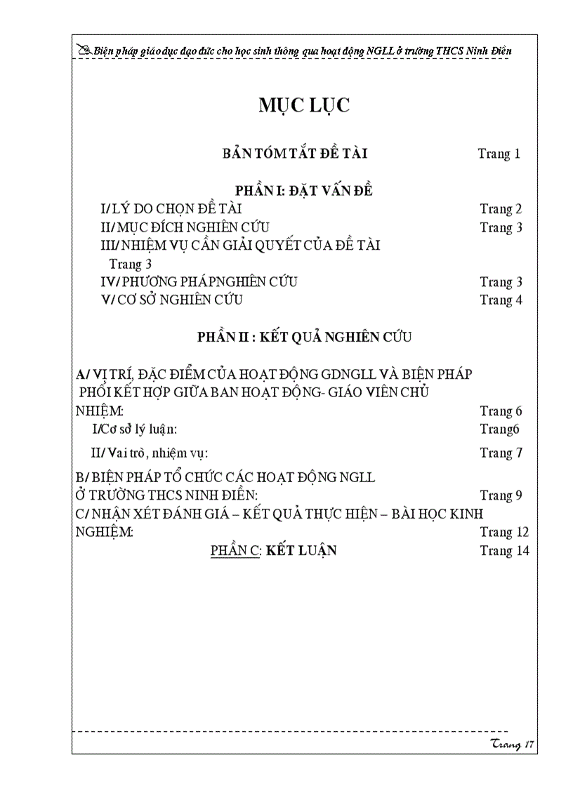 image for page Biện pháp giáo dục đạo đức cho học sinh thông qua hoạt động NGLL ở trường THCS Ninh Điền