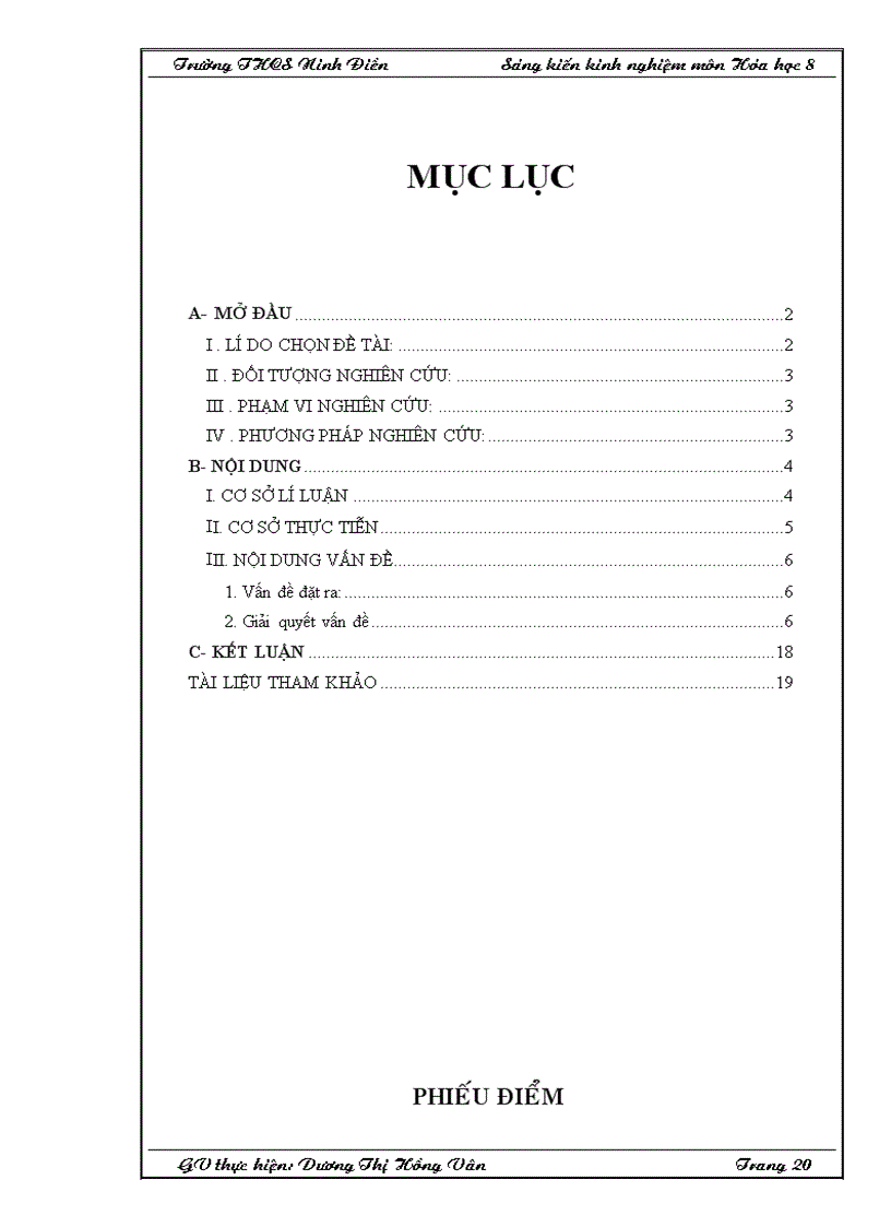 image for page Hướng dẫn học sinh giải tốt bài tập tính theo phương trình hĩa học thơng qua việc giảng dạy môn Hóa 8 ở trường THCS Ninh Điền