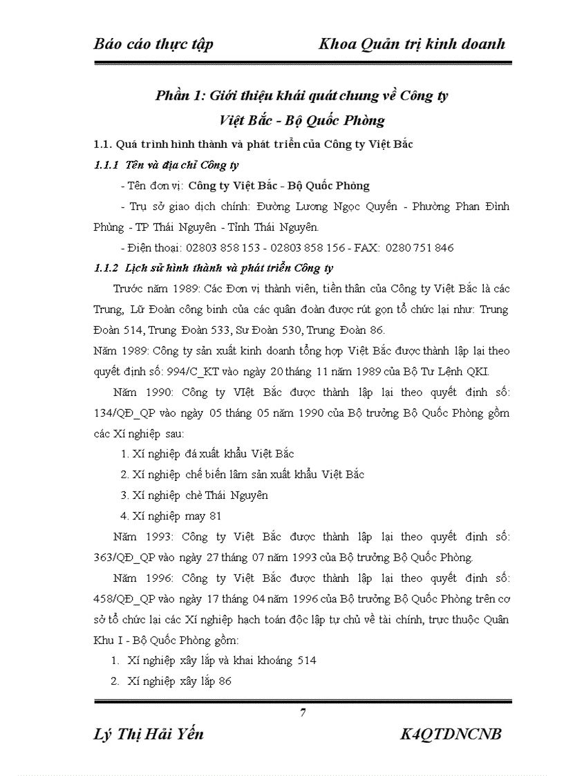 image for page Báo cáo thực tập tại Công ty Việt Bắc Bộ Quốc Phòng