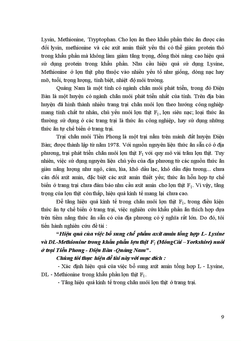 image for page Hiệu quả của việc bổ sung chế phẩm axit amin tổng hợp L Lysine và DL Methionine trong khẩu phần lợn thịt F1 MóngCái Yorkshire nuôi ở trại Tiền Phong
