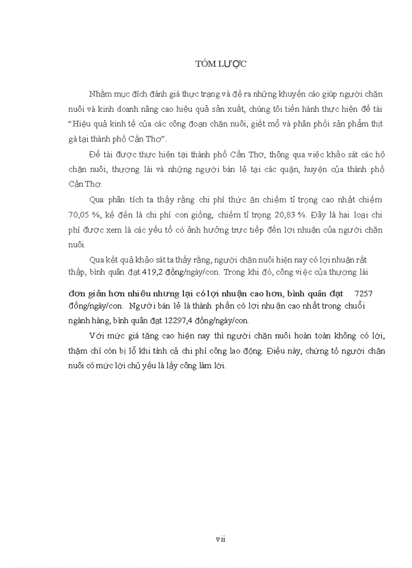 image for page Hiệu quả kinh tế của các công đoạn chăn nuôi giết mổ và phân phối sản phẩm thịt gà tại thành phố Cần Thơ