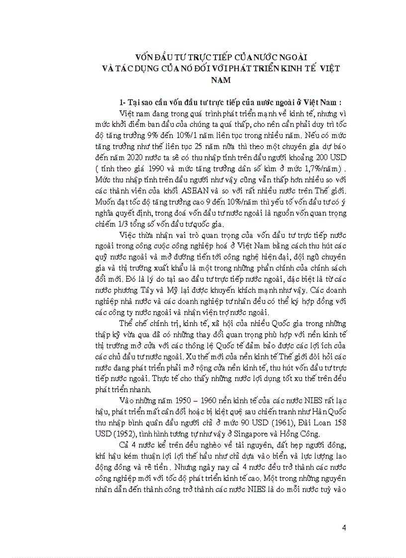 Vai trò vốn đầu tư nước ngoài đối với sự phát triển nền kinh tế việt nam