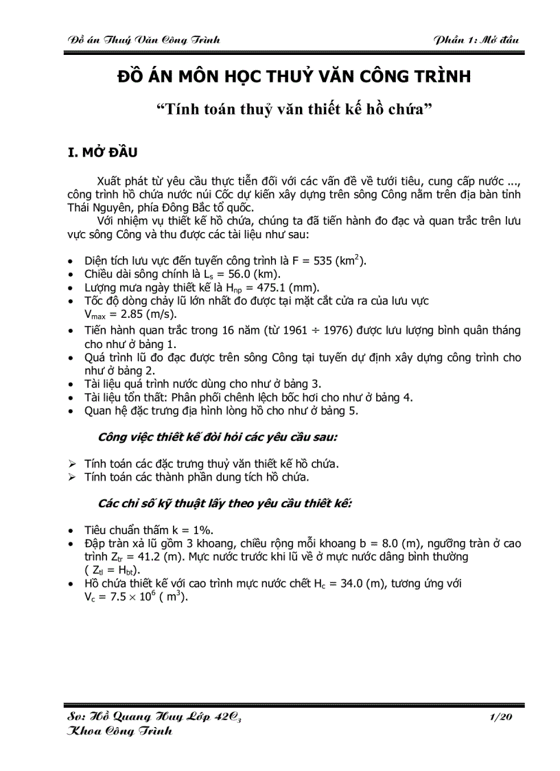 image for page Thủy văn công trình Tính toán thủy văn thiết kế hồ chứa