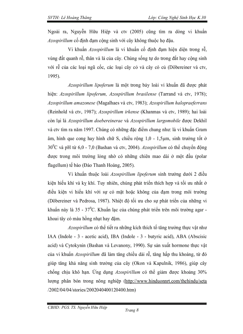 image for page Phân lập một số dòng vi khuẩn cố đinh Đạm Azospirillum trên Lúa