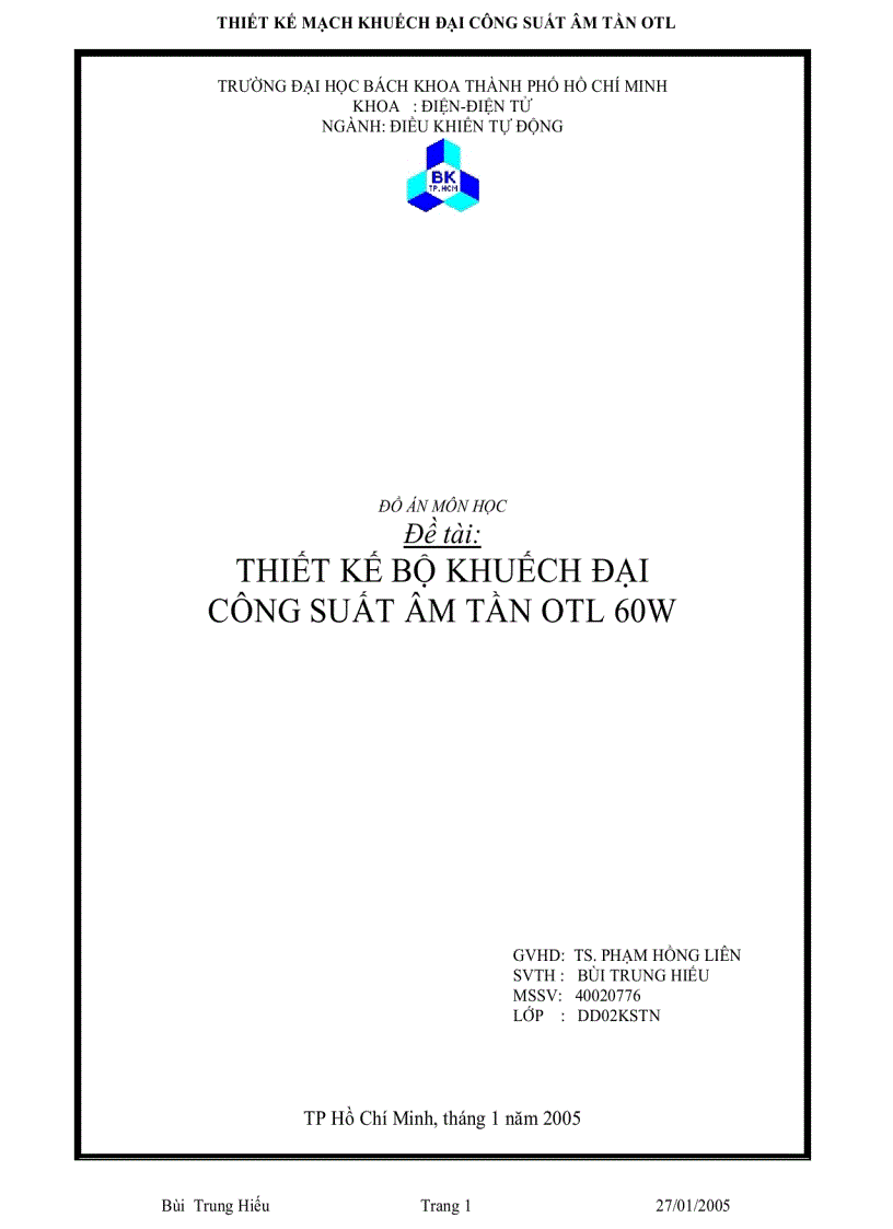 image for page Mạch khuếch đại công suất âm tần OTL 60W của DHBK tp HCM