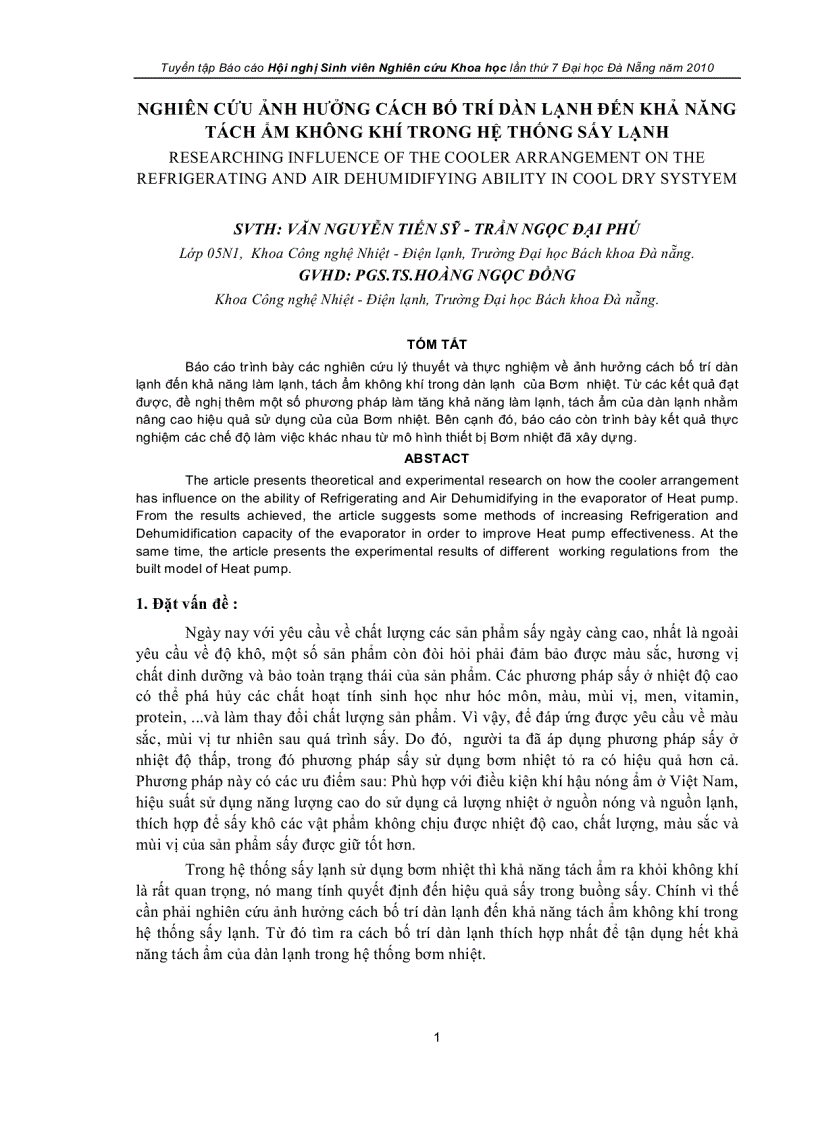 image for page NCKH Ảnh hưởng cách bố trí dàn lạnh đến khả năng tách ẩm không khí trong hệ thống sấy lạnh