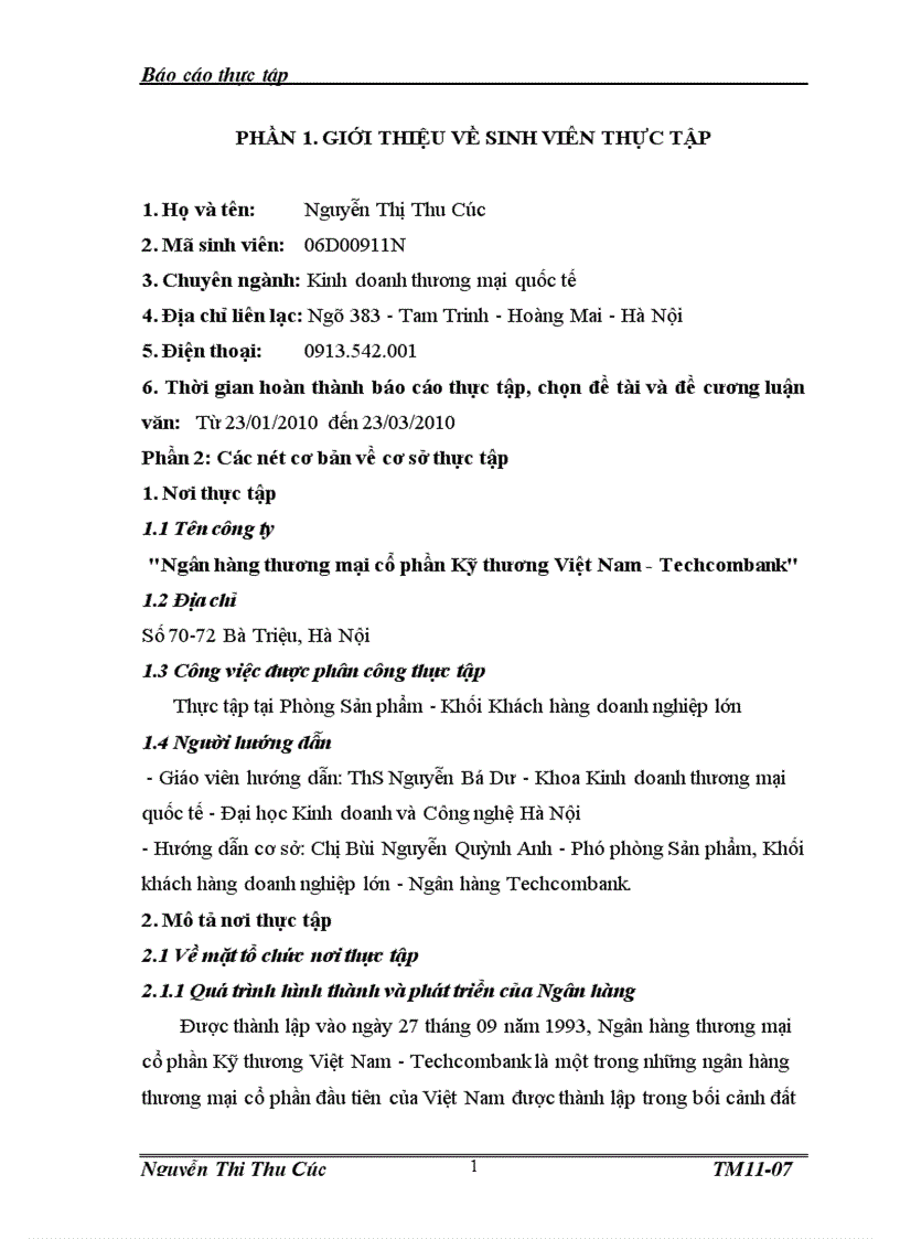 image for page Báo cáo thực tập tại Ngân hàng thương mại cổ phần Kỹ thương Việt Nam Techcombank