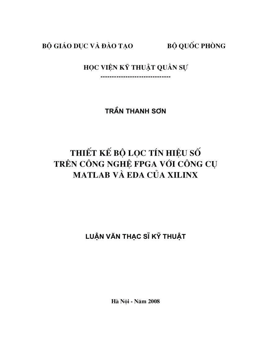 image for page Thiết kế bộ lọc tín hiệu số trên công nghệ FPGA với công cụ Matlab và EDA của Xilinx