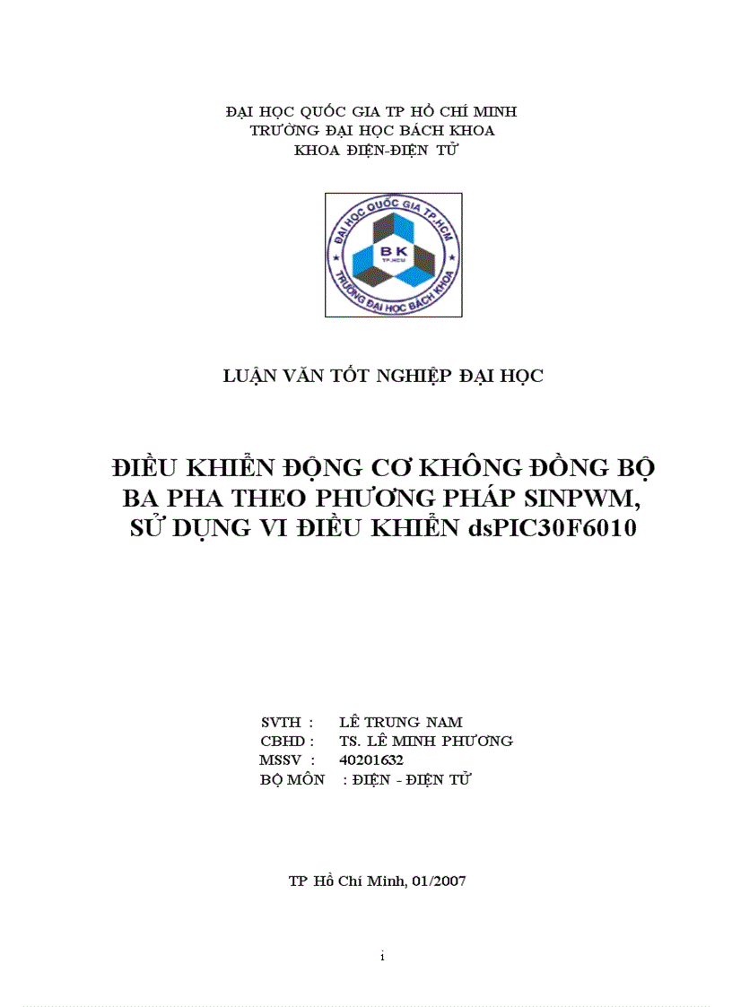 image for page Luận văn tốt nghiệp điều khiển động cơ không đồng bộ ba pha theo phương pháp sinpwm sử dụng vi điều khiển dsPIC30F6010