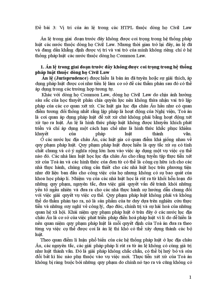 Vị trí của án lệ trong các HTPL thuộc dòng họ Civil Law