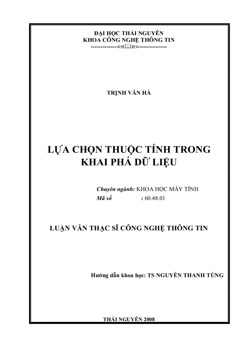 image for page Lựa chọn thuộc tính trong Khai Phá Dữ Liệu