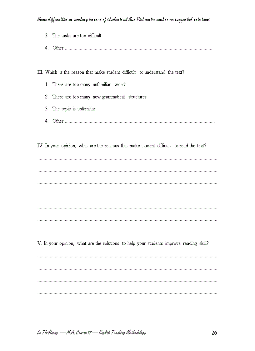 image for page Some dificultiies in reading lessons of students at Sao Viet Center and some suggested solutions