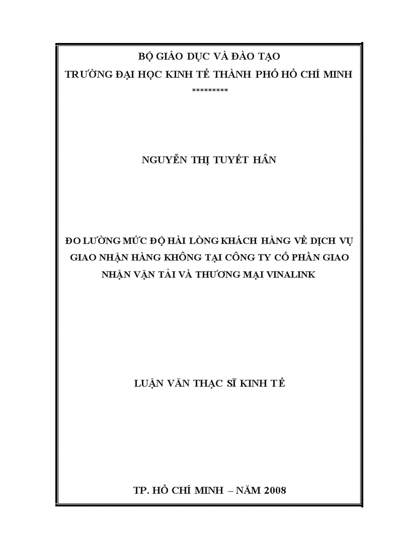 image for page TS073 Đo lường mức độ hài lòng khách hàng về dịch vụ giao nhận hàng không tại Công ty Cổ phần Giao nhận Vận tải và Thương mại Vinalink