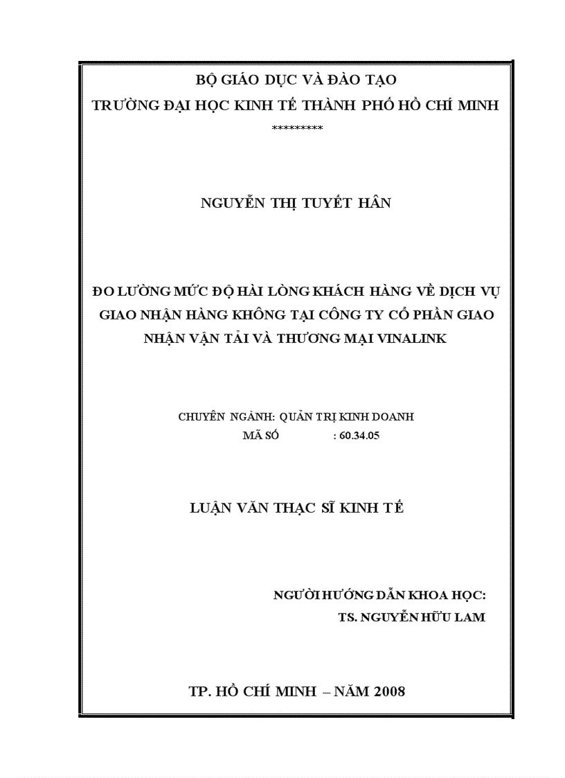 image for page TS073 Đo lường mức độ hài lòng khách hàng về dịch vụ giao nhận hàng không tại Công ty Cổ phần Giao nhận Vận tải và Thương mại Vinalink