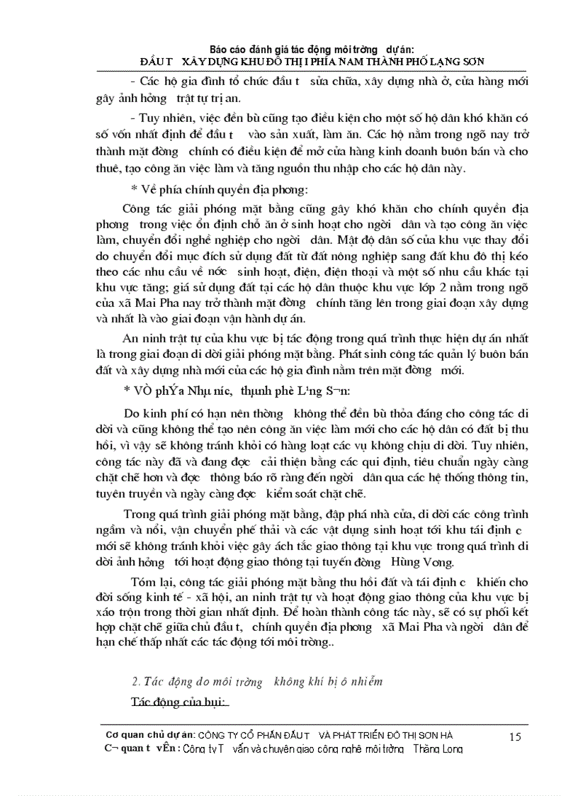 image for page Đánh giá tác động môi trường dự án đầu tư xây dựng khu đô thị i phía nam thành phố lạng sơn