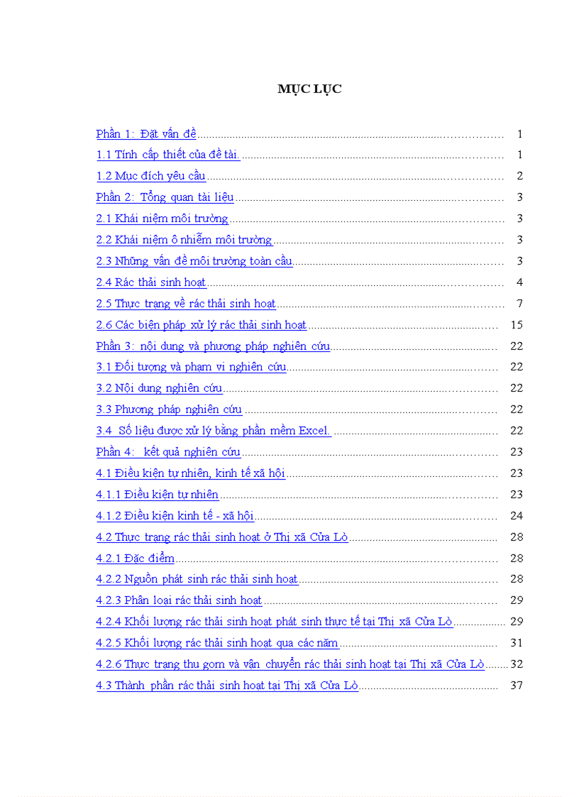 image for page Điều tra đánh giá và đề xuất một số giải pháp quản lý và xử lý rác thải sinh hoạt tại Thị xã Cửa Lò tỉnh Nghệ An