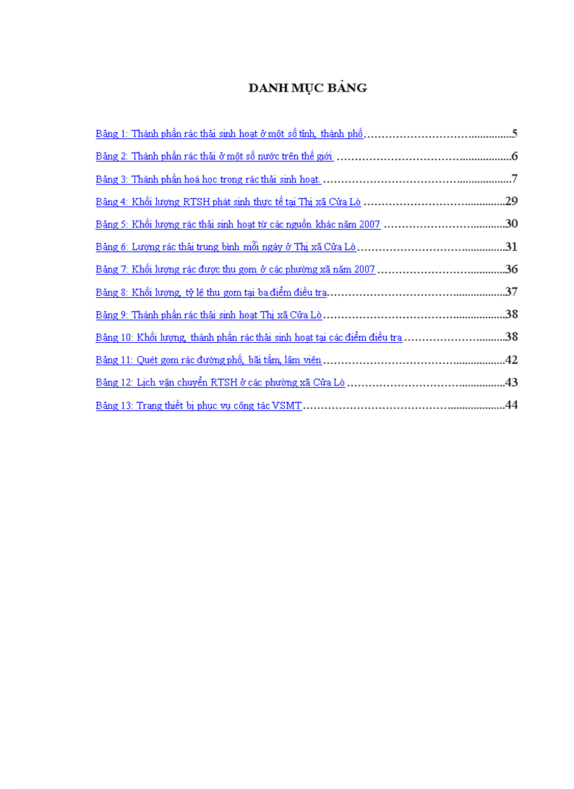 image for page Điều tra đánh giá và đề xuất một số giải pháp quản lý và xử lý rác thải sinh hoạt tại Thị xã Cửa Lò tỉnh Nghệ An